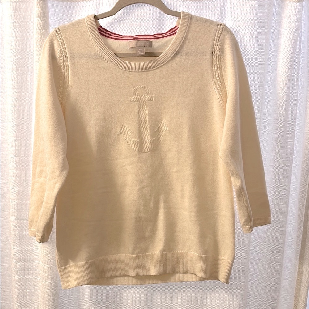Crew Neck 3/4 Sleeve Sweater with Anchor Design